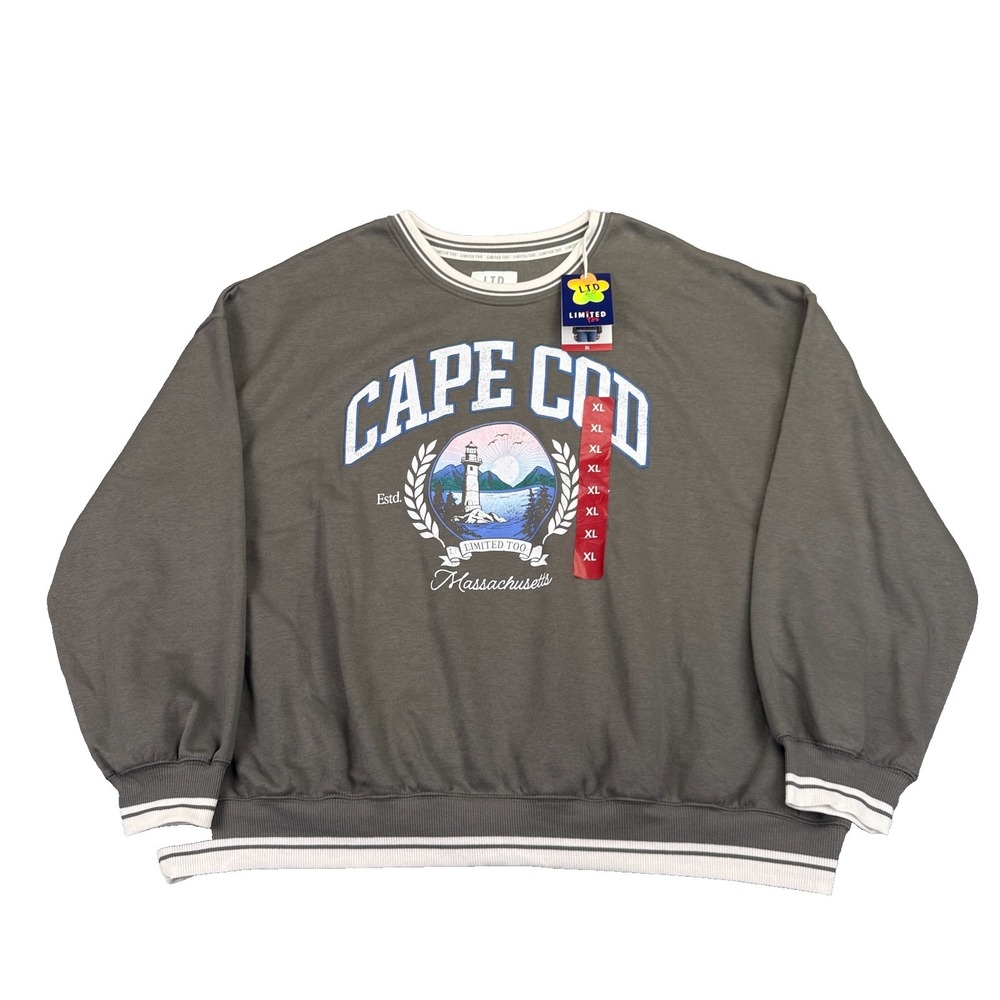 Limited Too Cape Cod Sweatshirt Womens Sz XL Massachusetts Lighthouse Gray LTD2‎